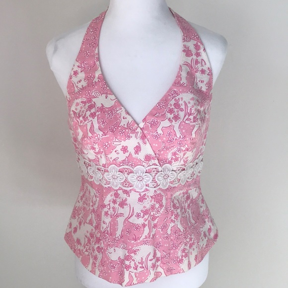 Lilly Pulitzer Tops - Lilly Pulitzer Pink/ CreAm Rhino Print Halter Sz 8